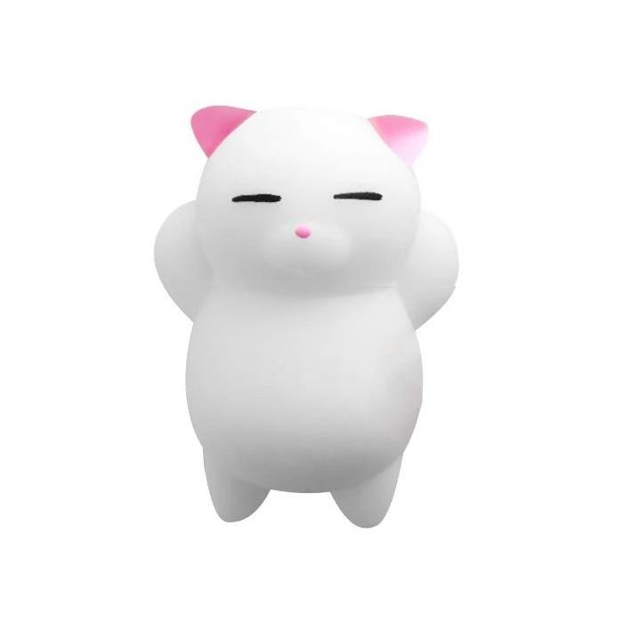 Squishy Mochi Chat Blanc (Couleur: Oreilles Roses)